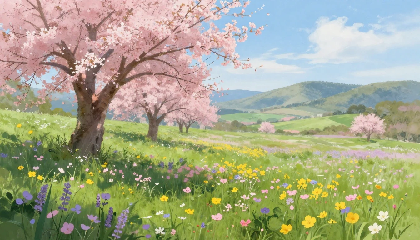 A breathtaking landscape of a lush green meadow filled with ...