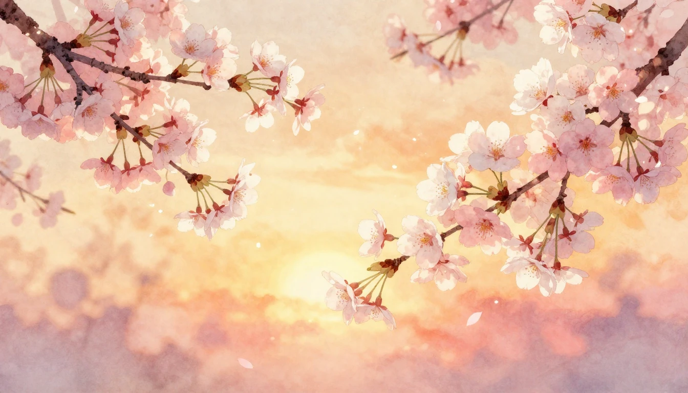A soft watercolor painting of two delicate cherry blossom br...