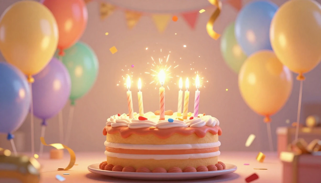 A bright and festive birthday celebration scene, centered ar...