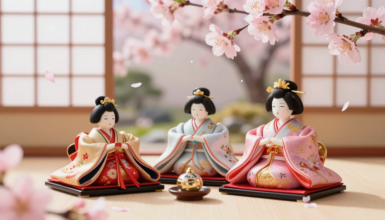 A beautiful arrangement of traditional Hina dolls, specifica...