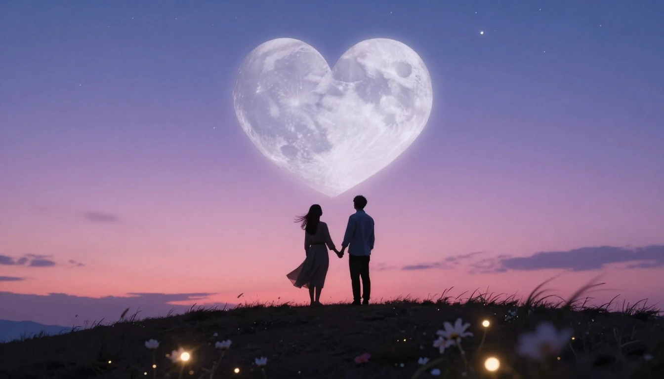 A romantic and dreamy scene featuring a couple standing on a...