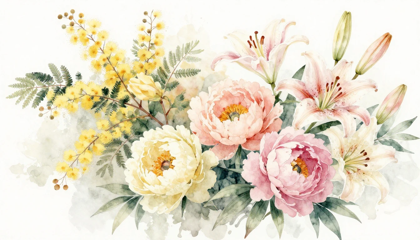 A beautiful watercolor painting of blooming spring flowers l...