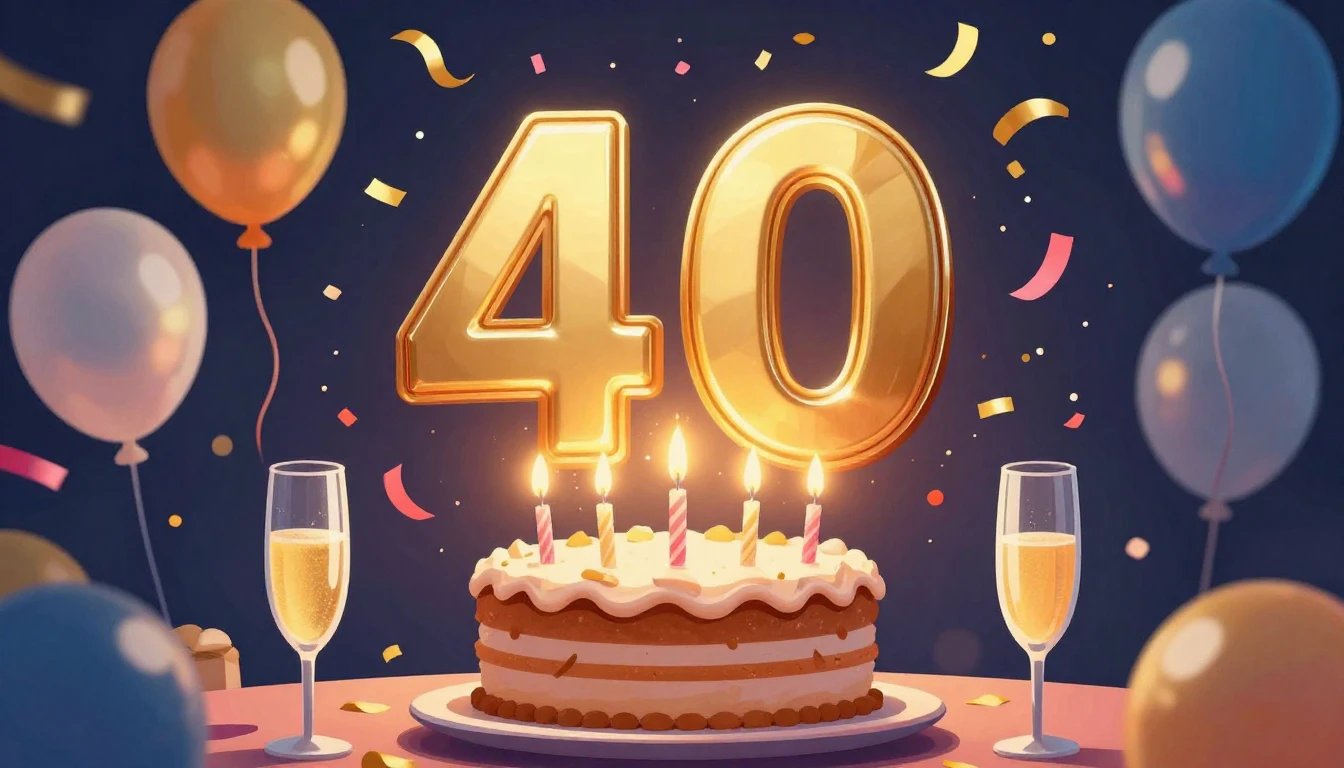 A vibrant and festive illustration celebrating a 40th birthd...