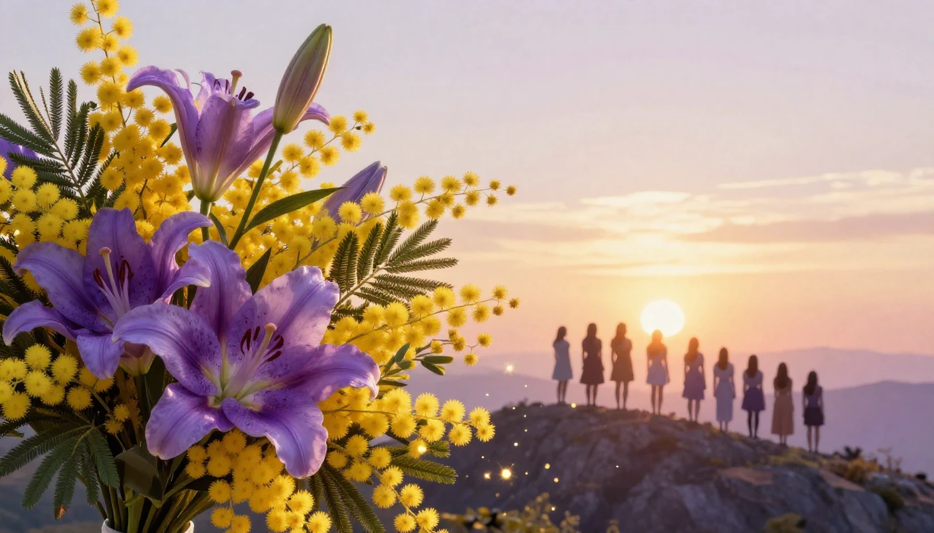 A vibrant and artistic composition featuring a lush bouquet ...