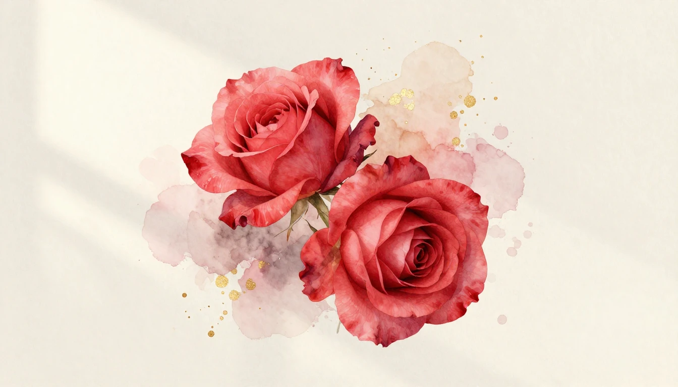 A beautiful watercolor painting of two delicate red roses in...