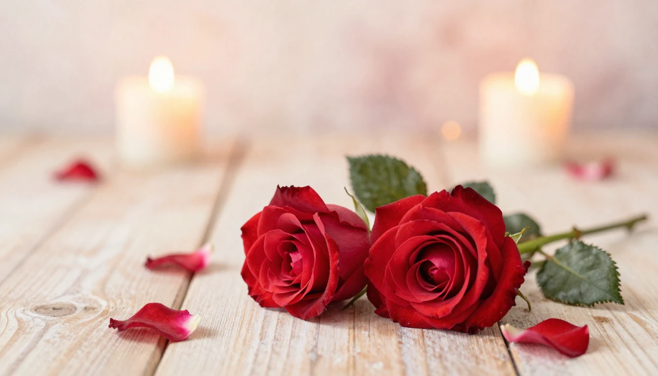 A soft watercolor painting of two delicate red roses intertw...