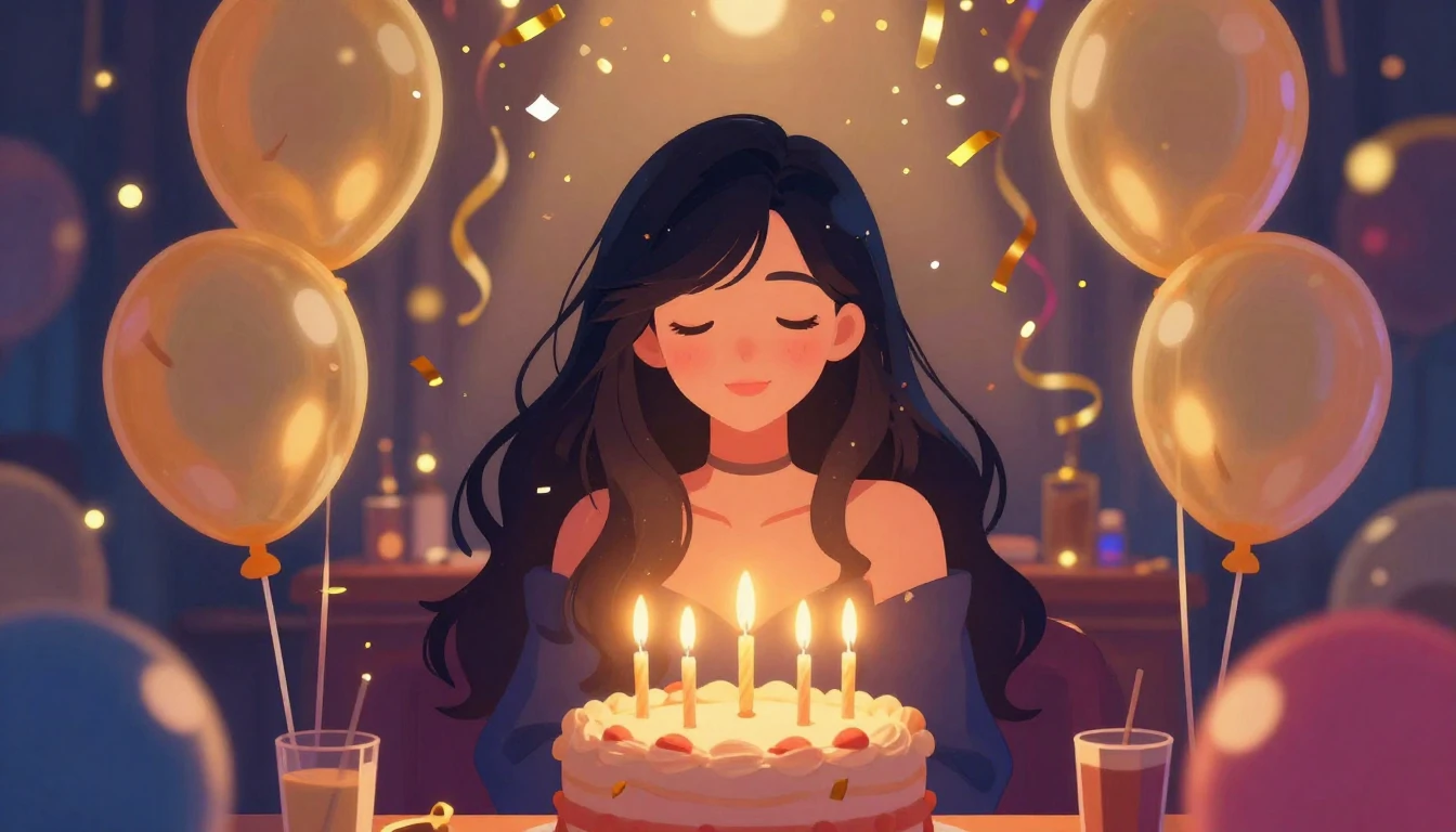 A vibrant and romantic digital art illustration for a birthd...