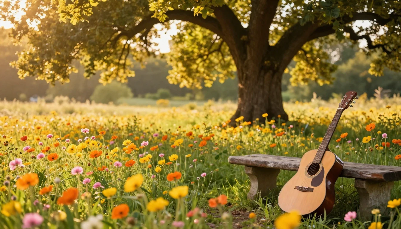 A vibrant and sun-drenched meadow filled with blooming wildf...