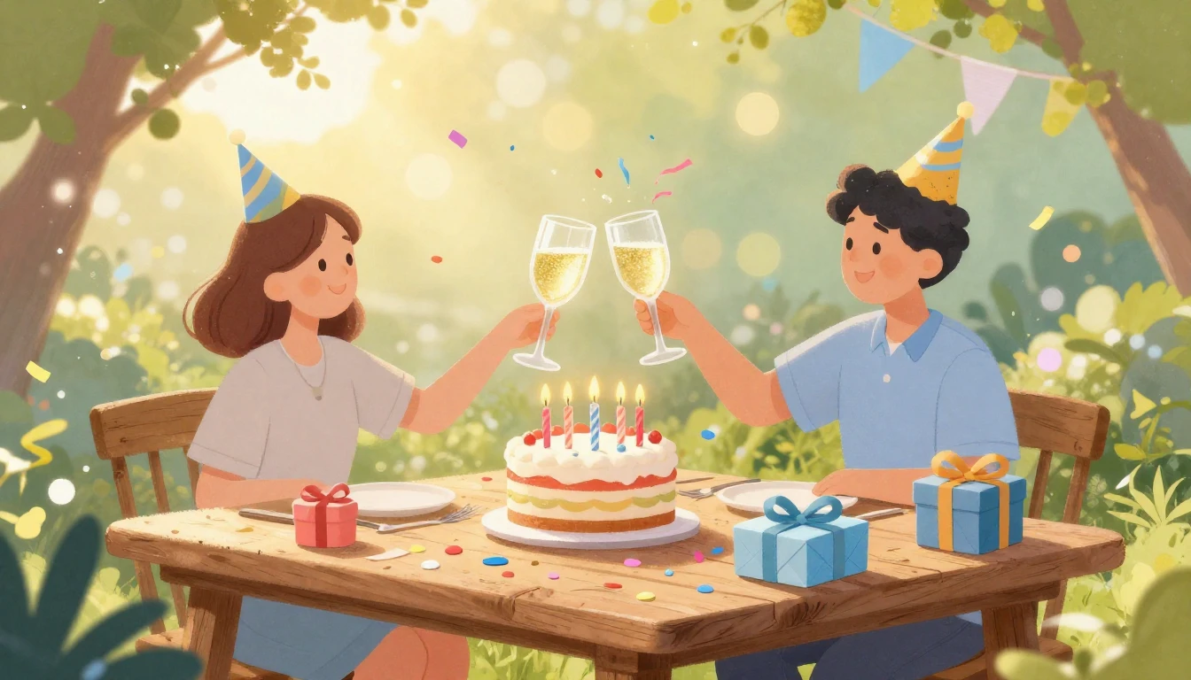 A warm and festive illustration of a birthday celebration ou...