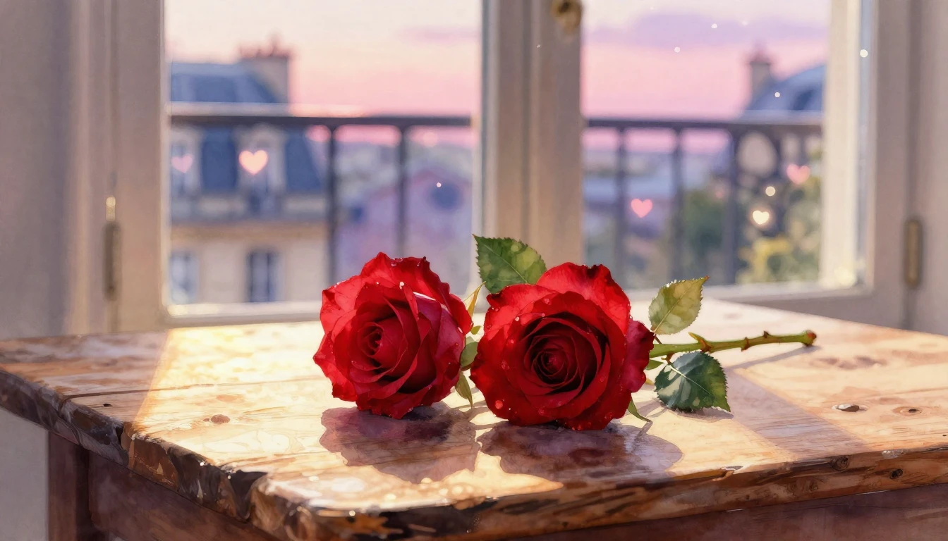 A beautiful watercolor painting of two delicate red roses in...