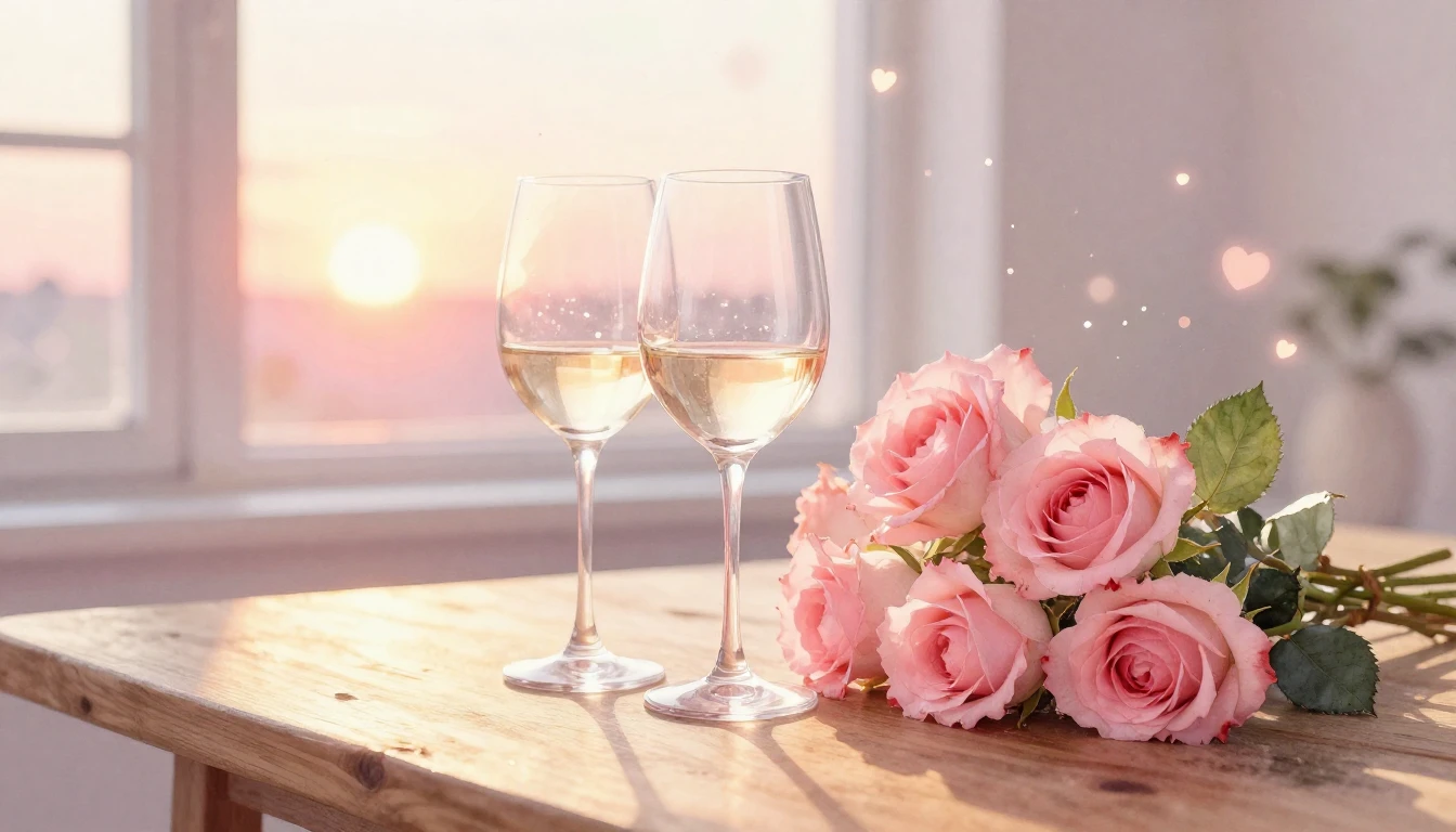 A delicate watercolor painting of two elegant wine glasses s...