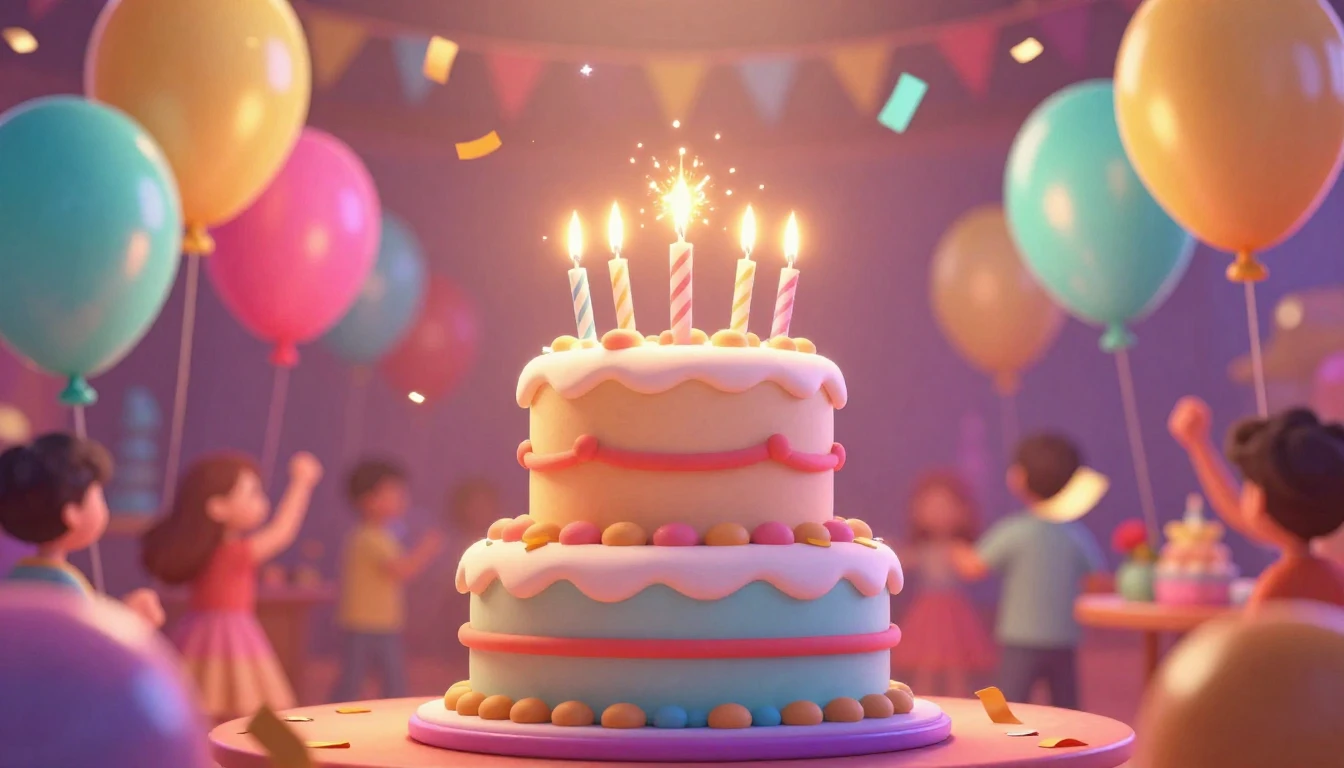 A vibrant and cheerful birthday celebration scene centered a...