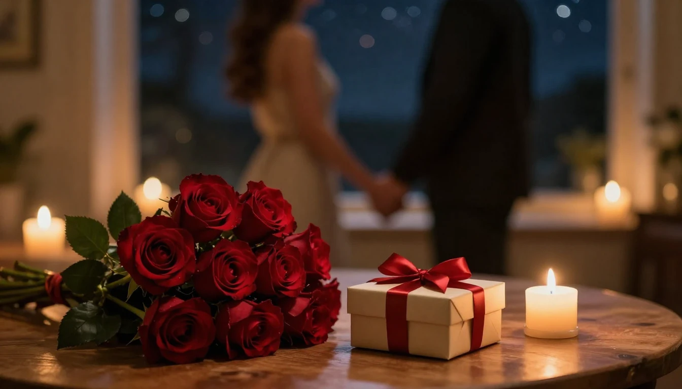 A highly detailed cinematic shot of a romantic Valentine's D...
