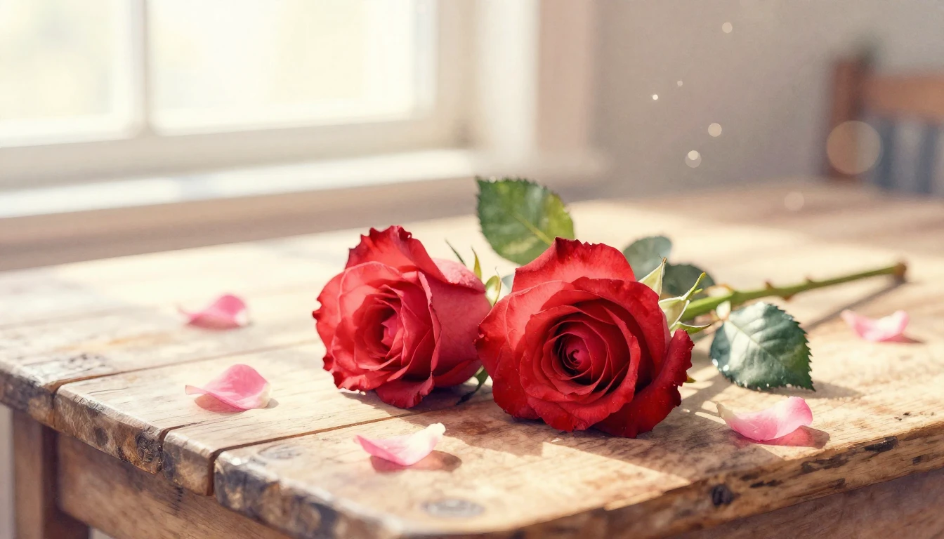 A beautiful watercolor painting of two delicate red roses in...