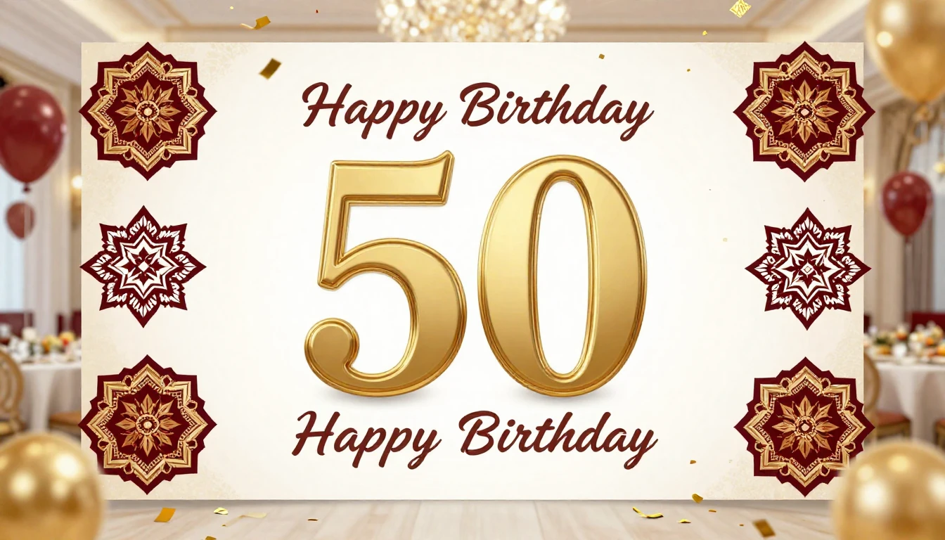 A festive and elegant 50th birthday celebration background, ...