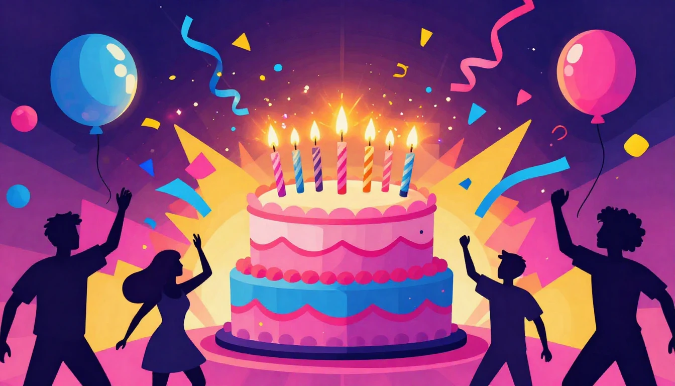 A vibrant and energetic illustration featuring a stylized bi...