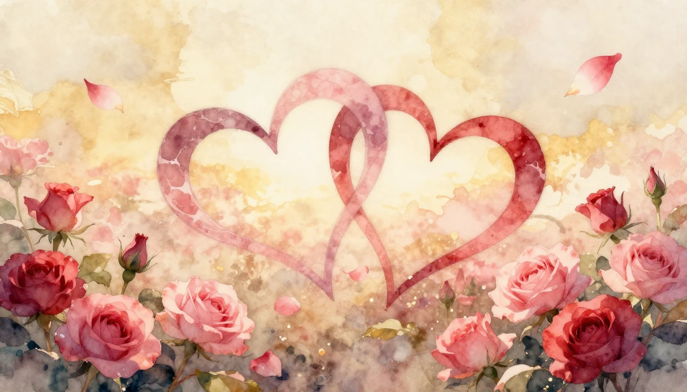 A beautiful and delicate watercolor painting of two stylized...