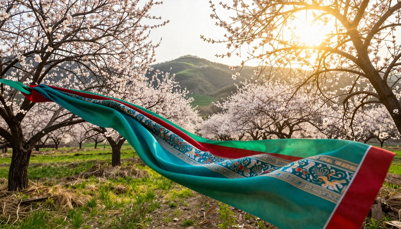A breathtaking landscape of blooming almond trees and green ...
