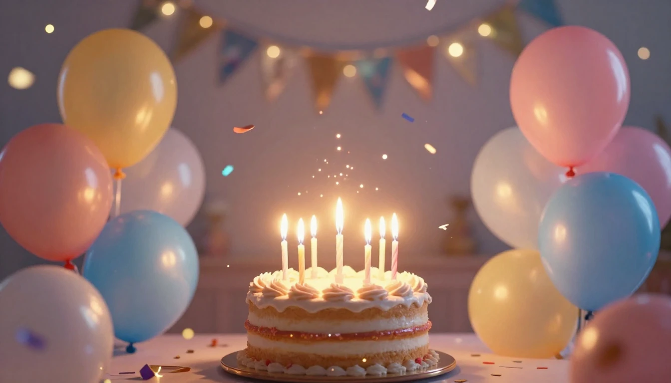 A bright and festive birthday celebration scene, abstract an...