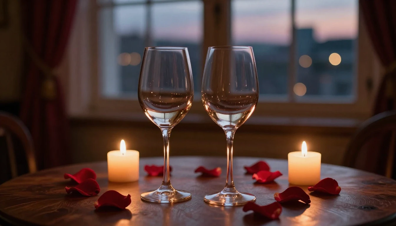 A breathtakingly romantic scene featuring two elegant wine g...