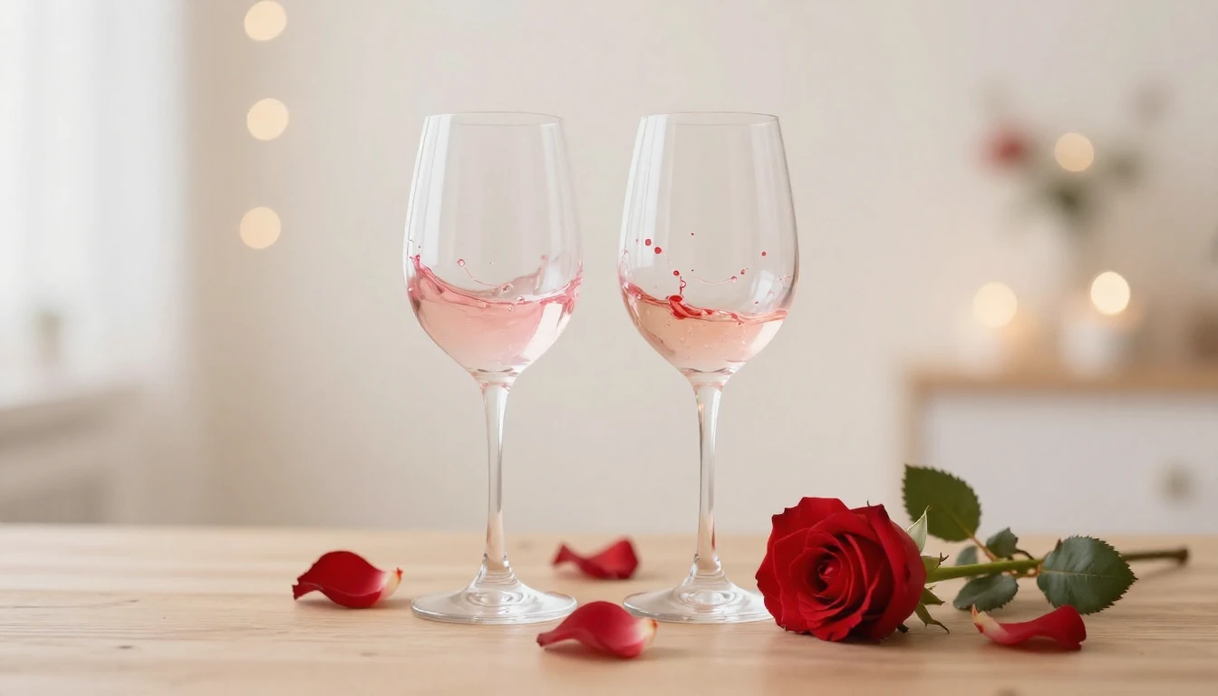 A soft and dreamy scene featuring two elegant wine glasses s...