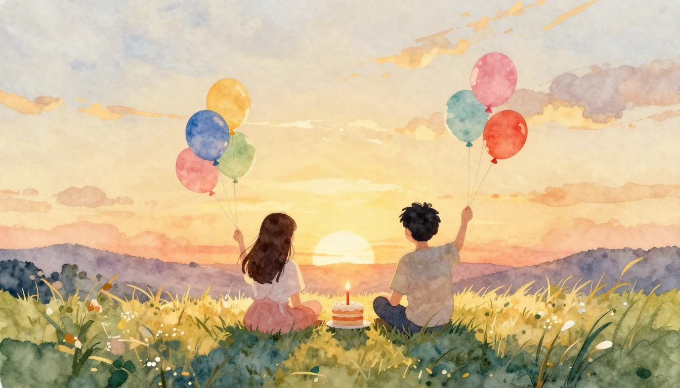 A heartwarming watercolor painting depicting a celebration o...