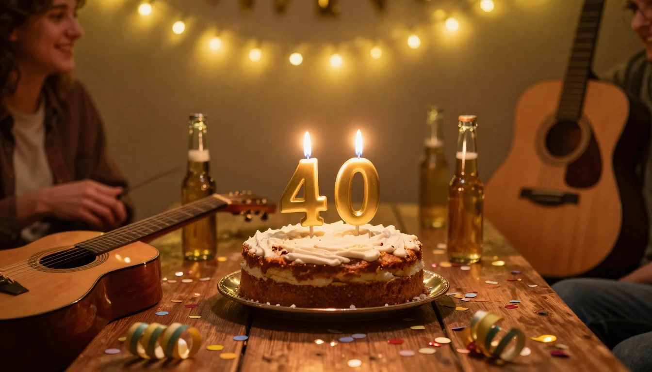 A festive birthday scene focusing on the number 40. A vintag...