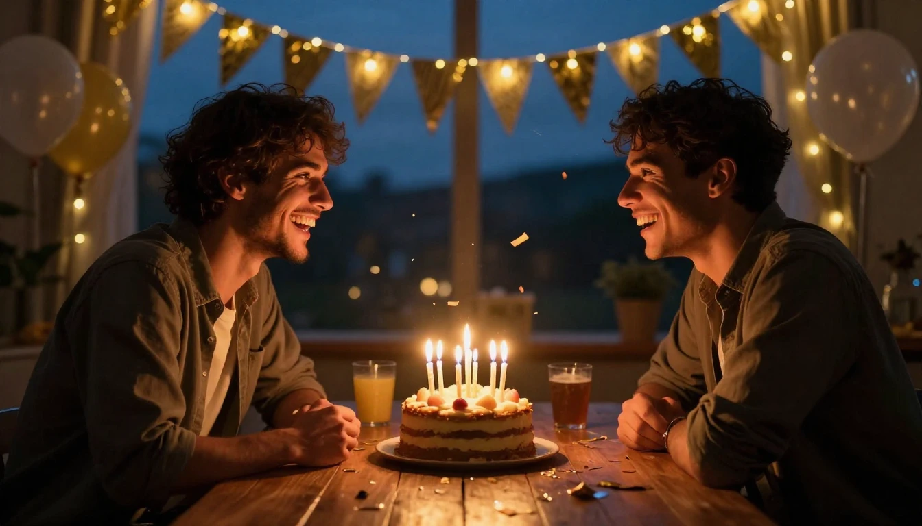 A warm and inviting birthday celebration scene focusing on f...