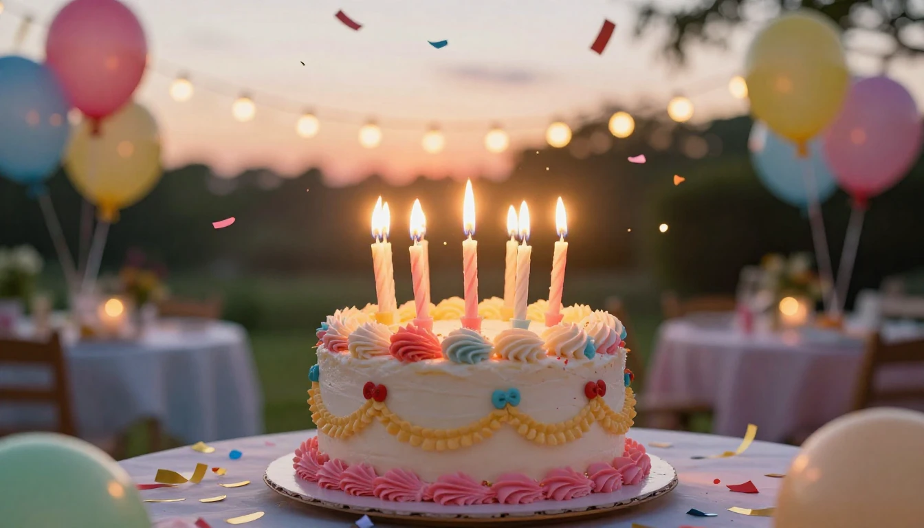 A vibrant and colorful birthday celebration scene, centered ...