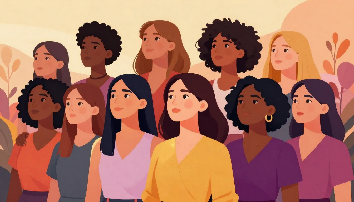 A vibrant and empowering illustration of diverse women stand...