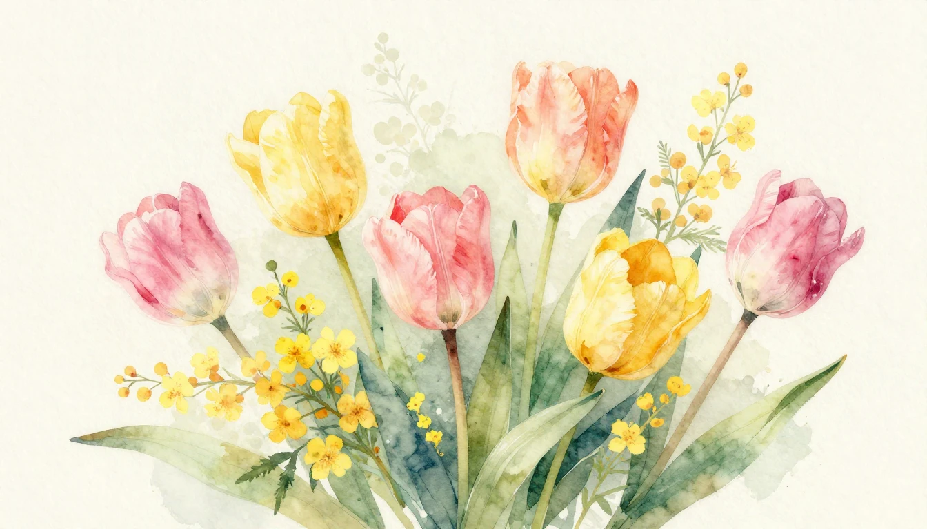 A delicate watercolor painting of blooming spring flowers li...