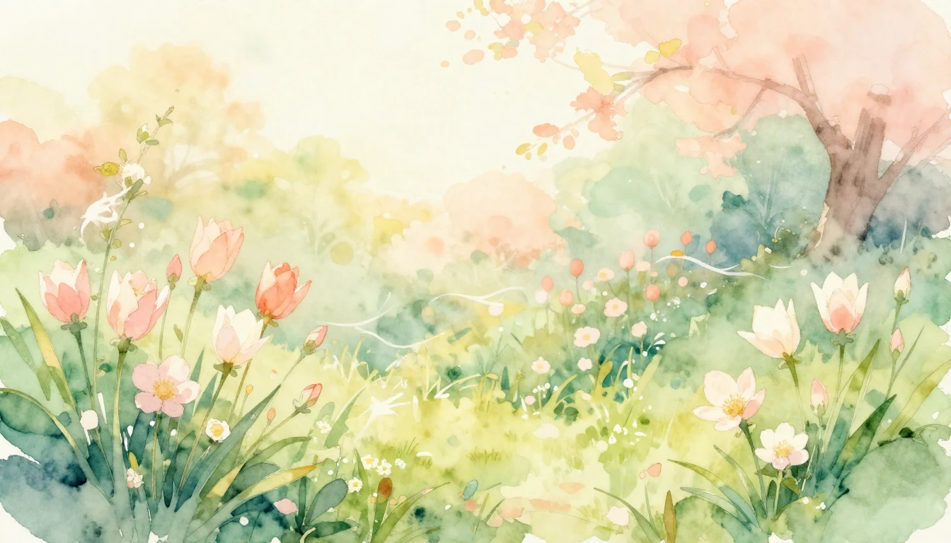 A beautiful watercolor painting of a sunlit garden in early ...