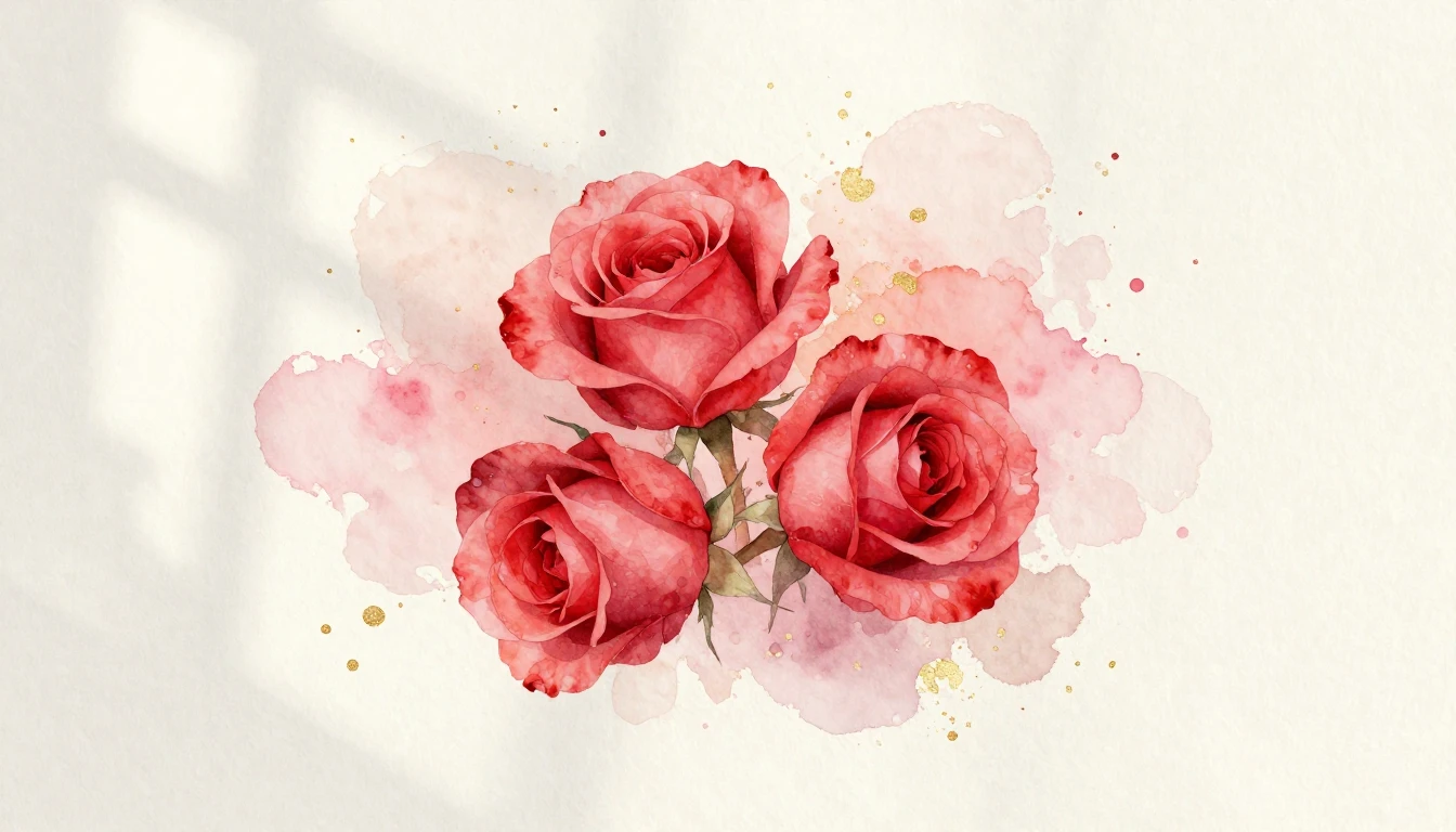 A beautiful watercolor painting of two delicate red roses in...
