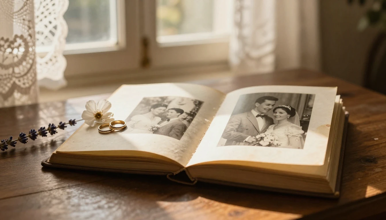 A warm, nostalgic, and romantic scene symbolizing enduring l...