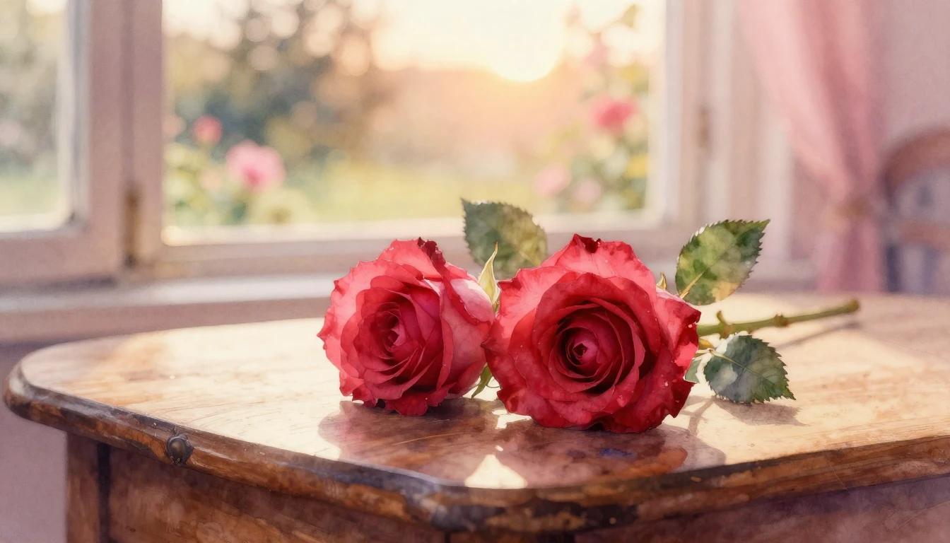 A delicate and ethereal watercolor painting of two intertwin...