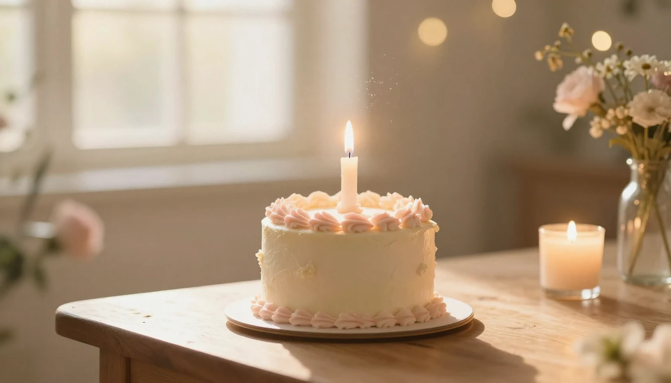 A soft and ethereal scene featuring a single glowing candle ...