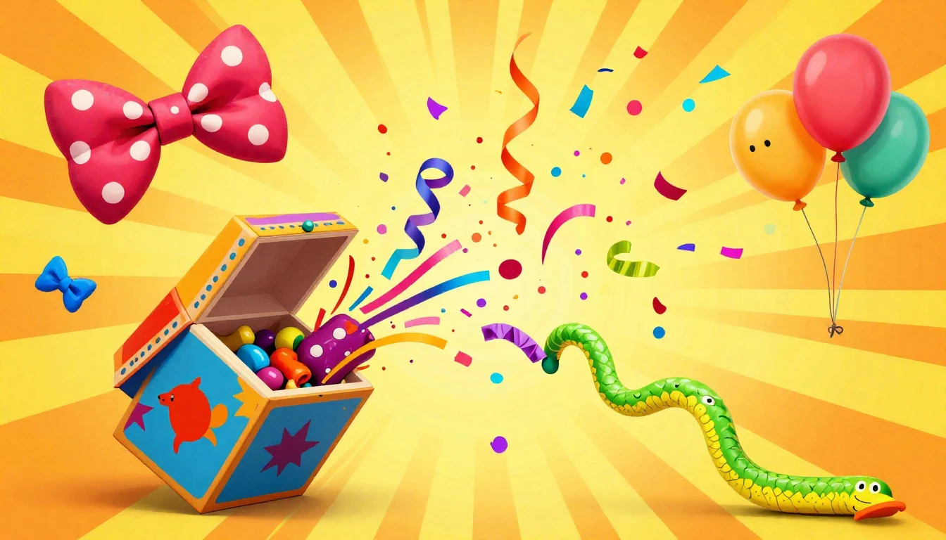 A vibrant and chaotic scene featuring a colorful jack-in-the...