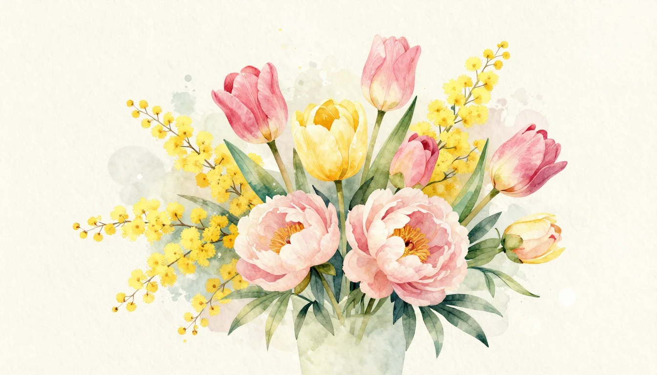 A beautiful watercolor painting of a delicate bouquet of spr...