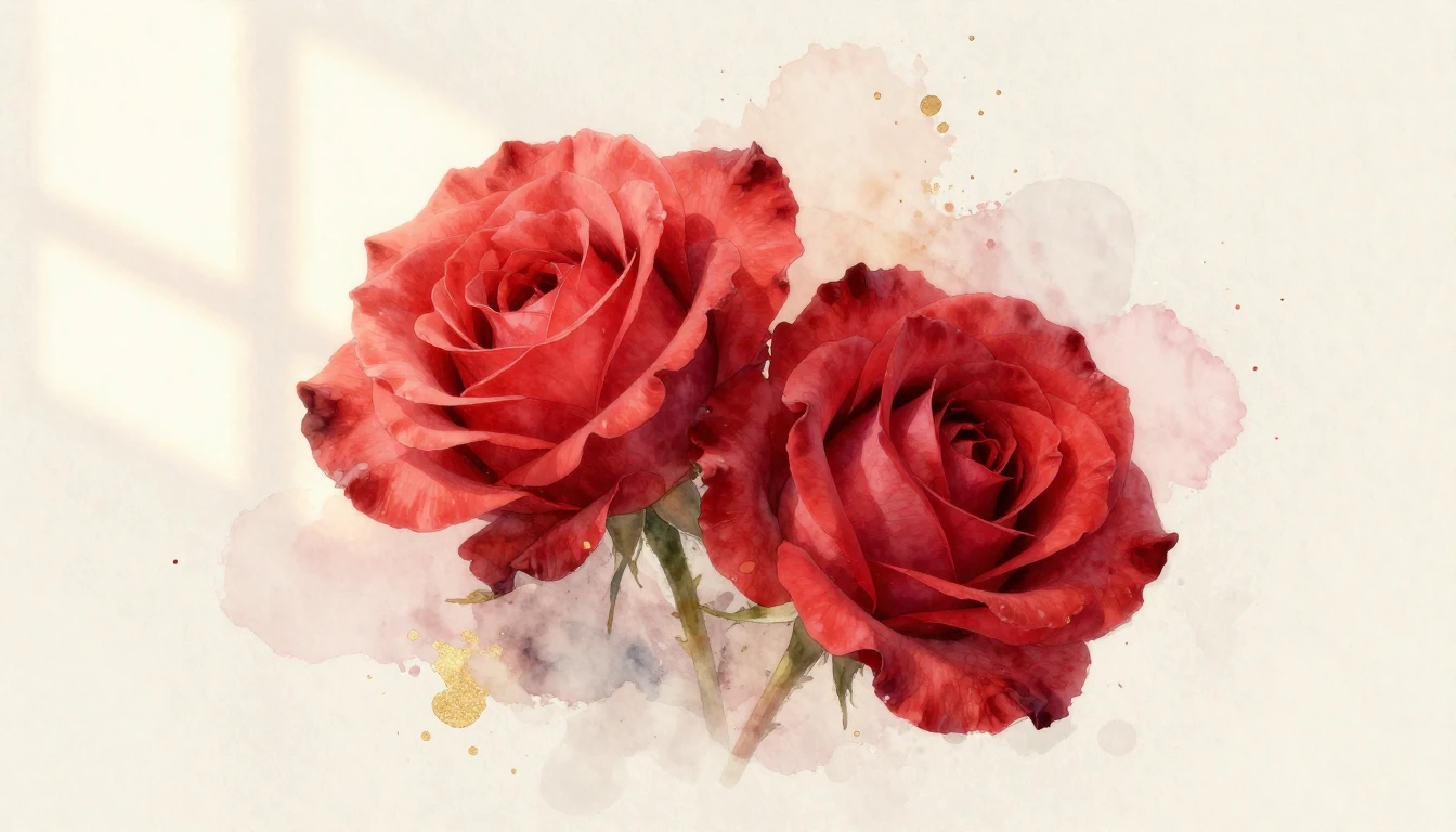 A delicate watercolor painting of two blooming red roses int...