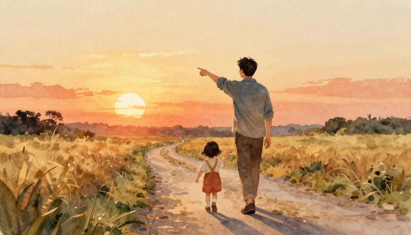 A heartwarming watercolor illustration showing a father and ...