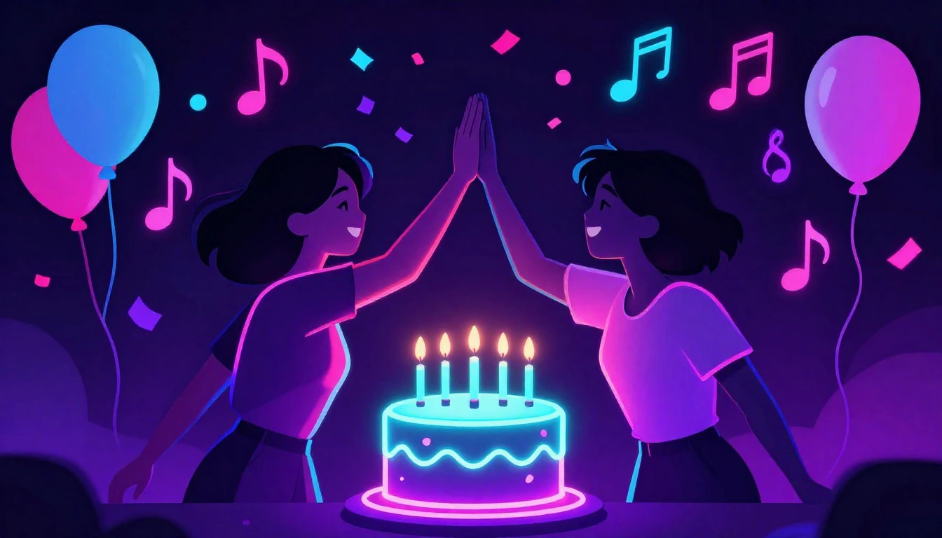 A vibrant and energetic party atmosphere featuring a glowing...