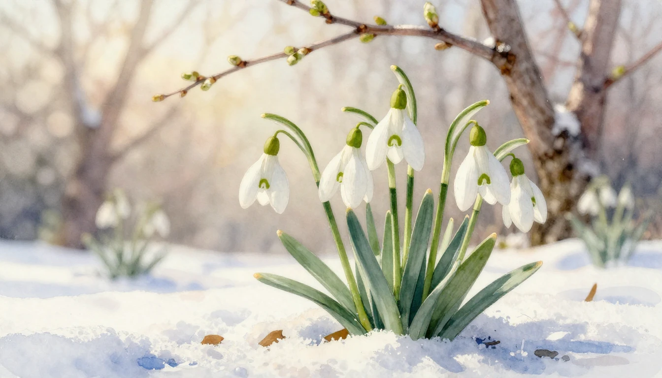 A beautiful watercolor painting depicting the arrival of spr...
