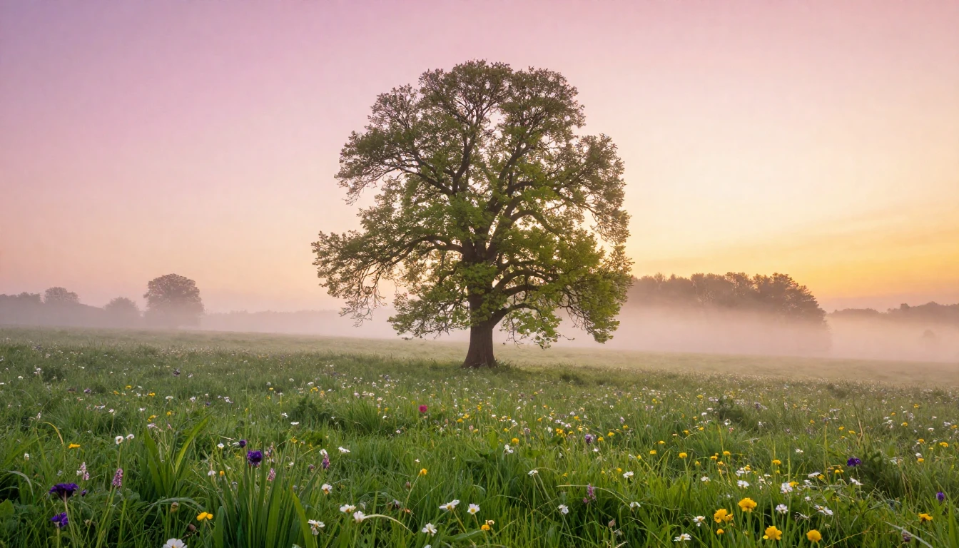 A breathtaking landscape at dawn during the spring equinox. ...