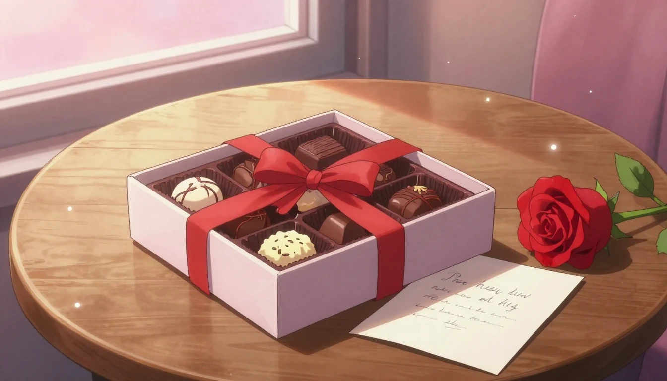 A close-up anime style illustration of a beautifully wrapped...