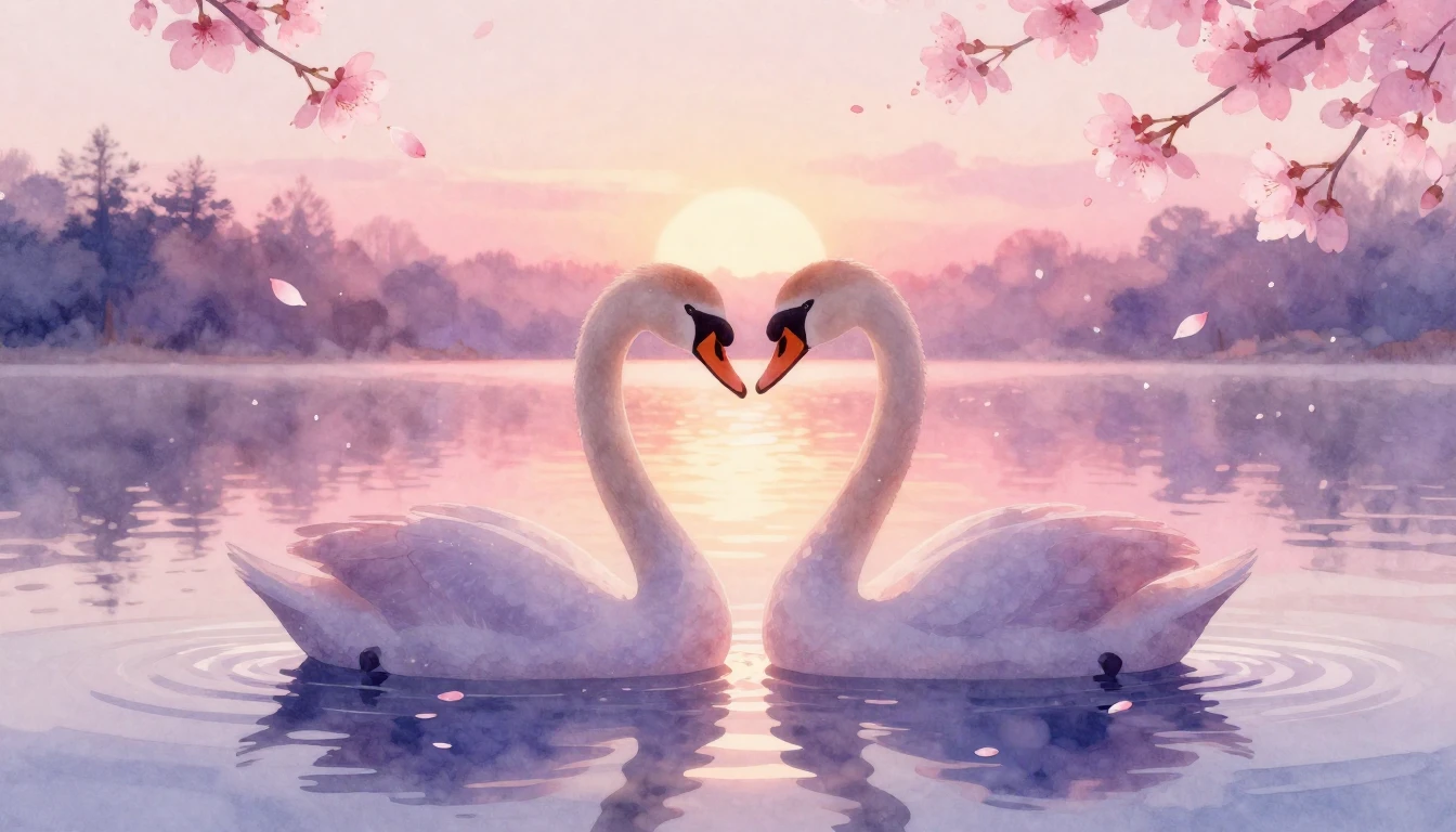 A soft watercolor painting depicting two stylized silhouette...