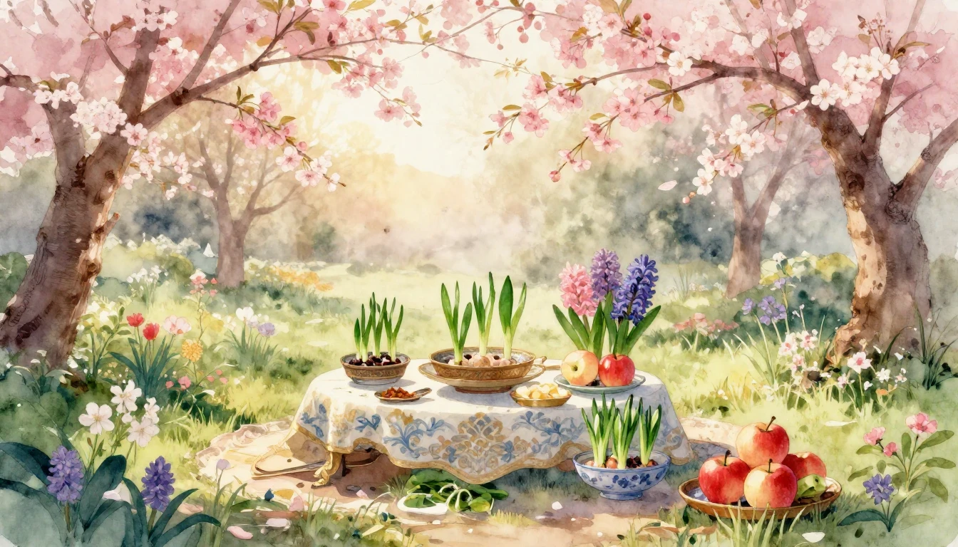 A beautiful watercolor painting of a blossoming garden at da...