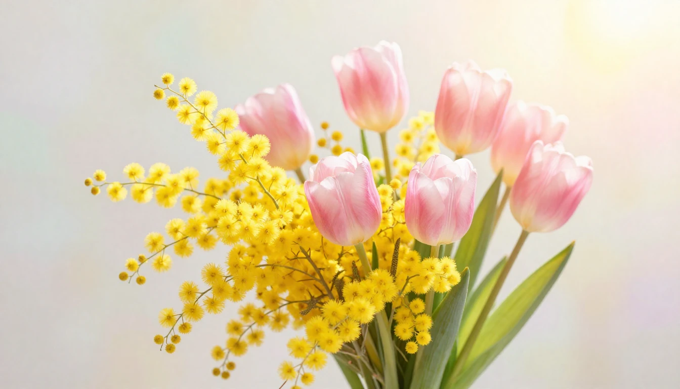 A delicate and vibrant composition featuring a bouquet of br...