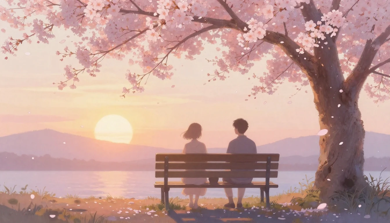 A soft and ethereal painting depicting two delicate silhouet...