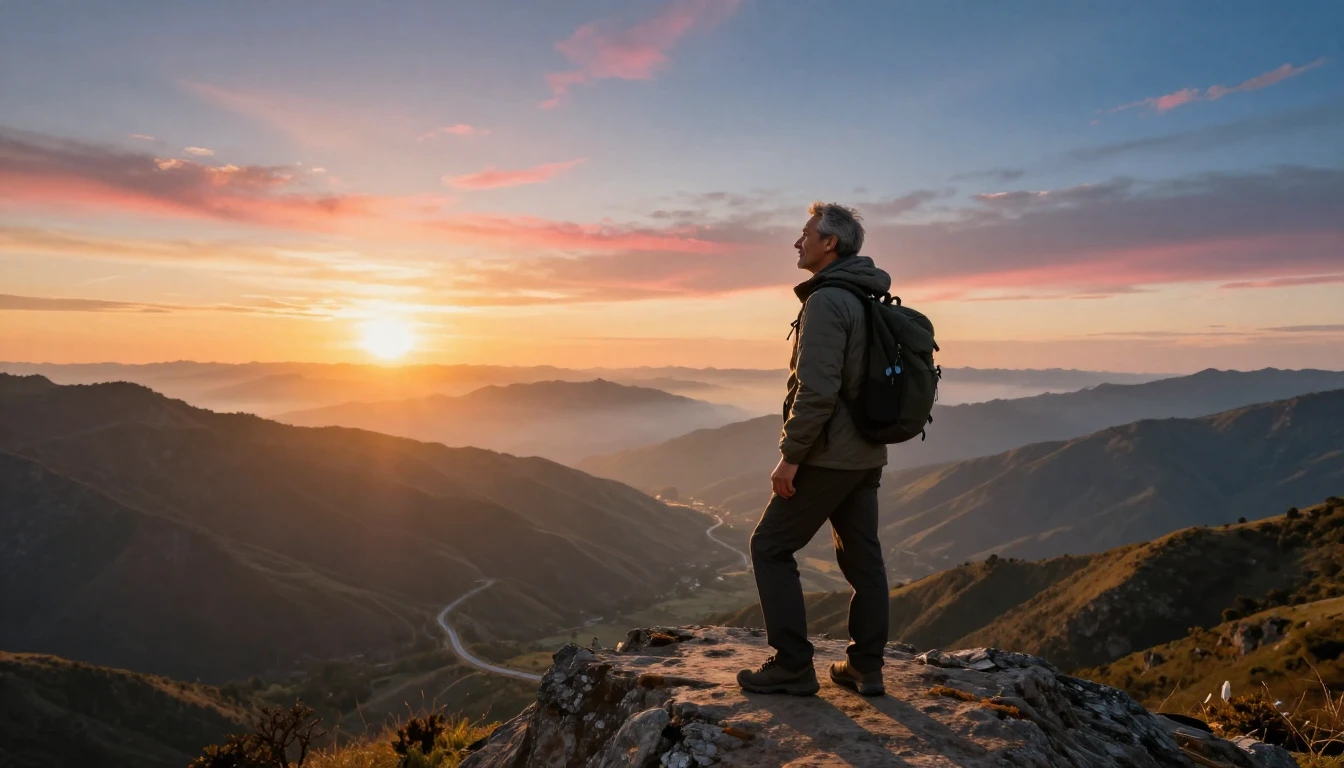 A middle-aged man with a wise and content expression stands ...