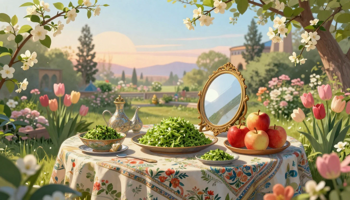 A breathtaking artistic illustration of a traditional Nowruz...